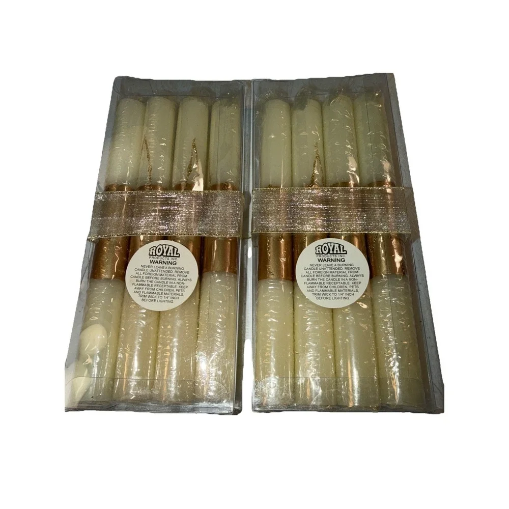 New Vintage Royal Gold Metallic‎ Candle Set Gold Spun 8.5
